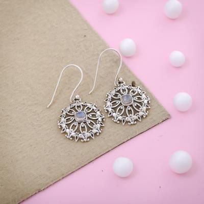 Floral design Moonstone Sterling Silver Earring Handmade Jewelry