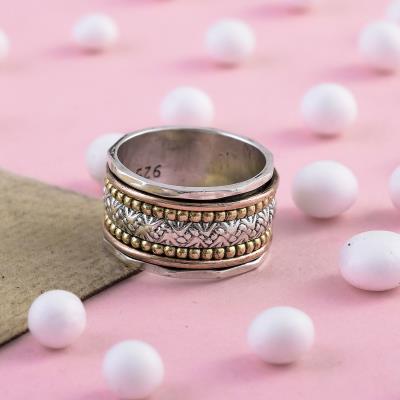 Three Tone Sterling Silver Fine Spinning Ring Jewelry Wholesaler