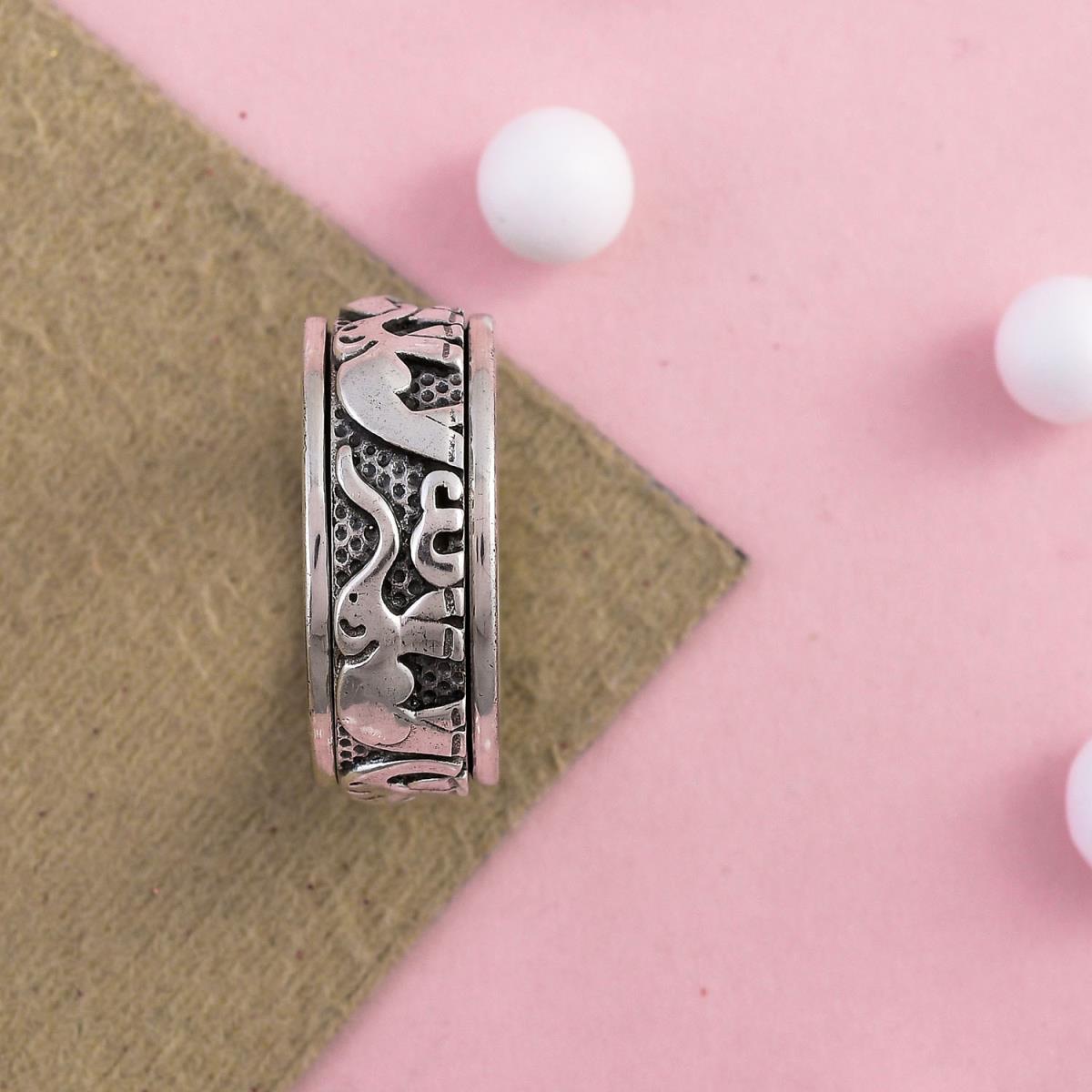 Elephant Spin Band Sterling Silver Fidget Ring Meditation Jewelry