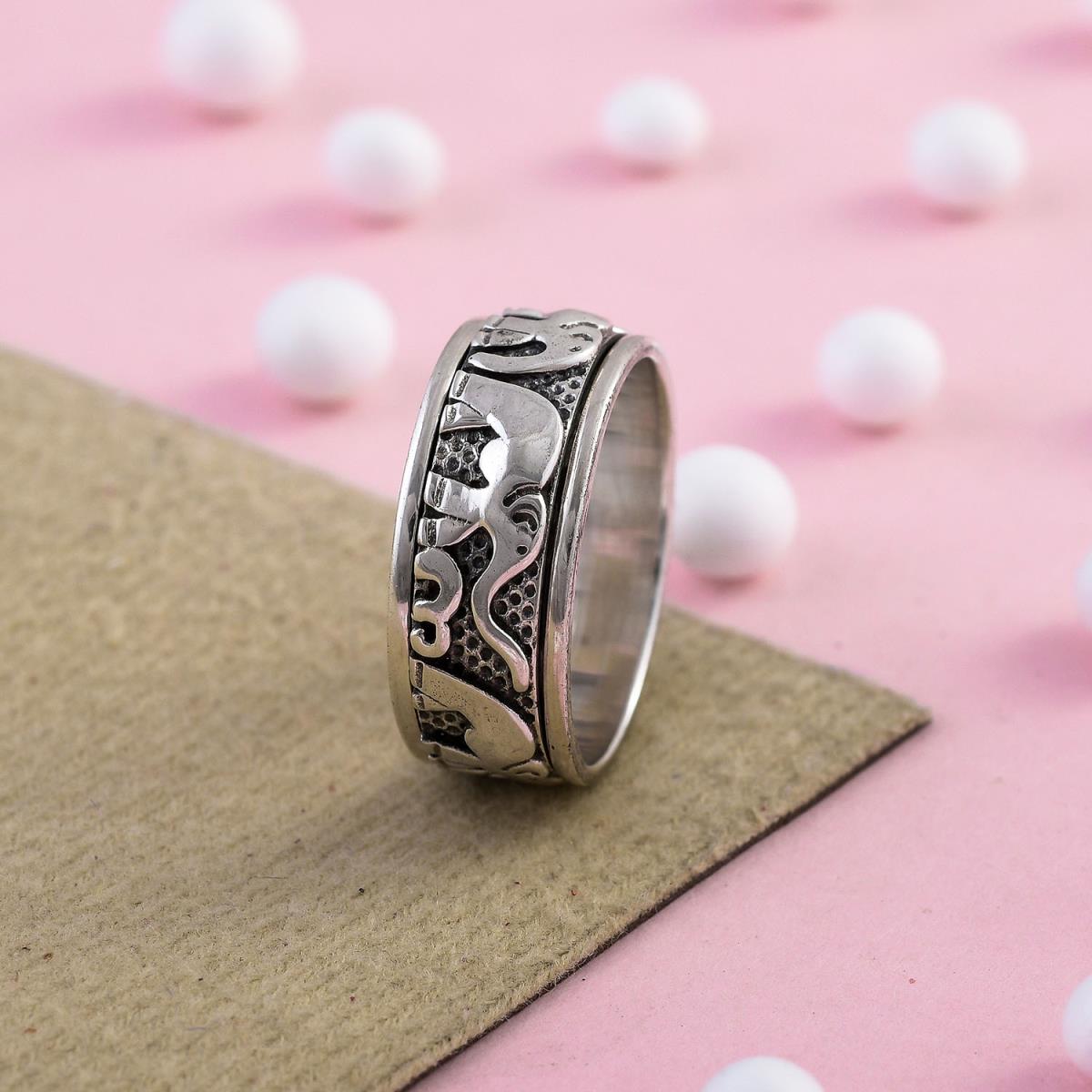Elephant Spin Band Sterling Silver Fidget Ring Meditation Jewelry