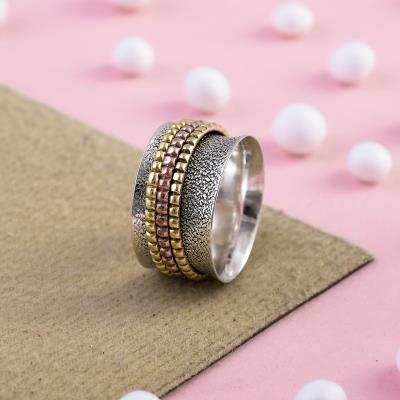 Perfect Gift Three Tone Spinner Ring Silver Jewelry