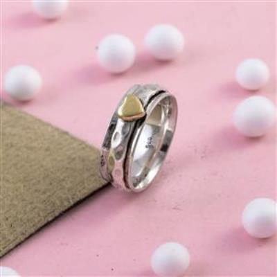 Heart Design Sterling Silver Spinner Ring Jewelry