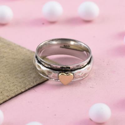 Heart Design Sterling Silver Spinner Ring Jewelry