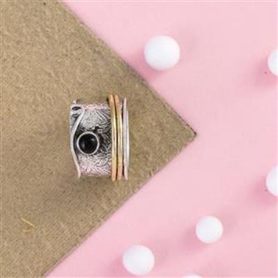 Textured Look Sterling Silver Black Onyx Spinner Ring