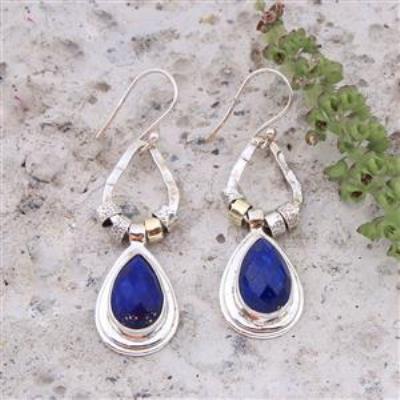 LAPIS LAZULI GEMSTONE SILVER HANDCRAFTED EARRING