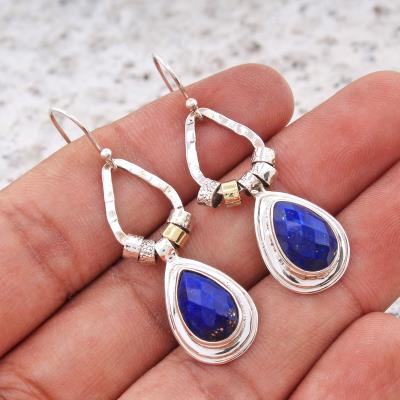 LAPIS LAZULI GEMSTONE SILVER HANDCRAFTED EARRING