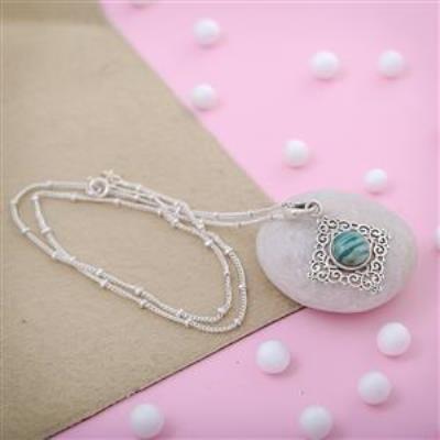 Green Stripped Agate Sterling Silver Pendant Jewelry