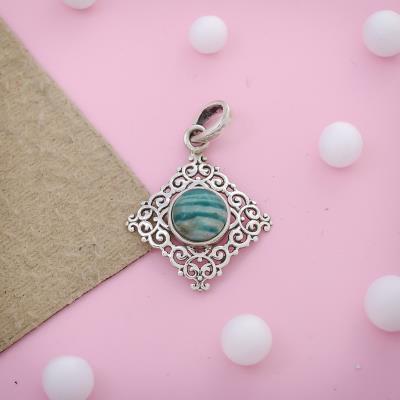 Green Stripped Agate Sterling Silver Pendant Jewelry