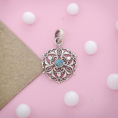 Blue Copper Turquoise Silver Pendant Gemstone Jewelry
