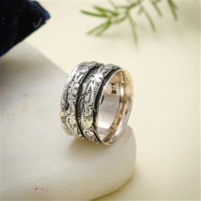 Texture Band Sterling Silver Spinner Ring Jewelry