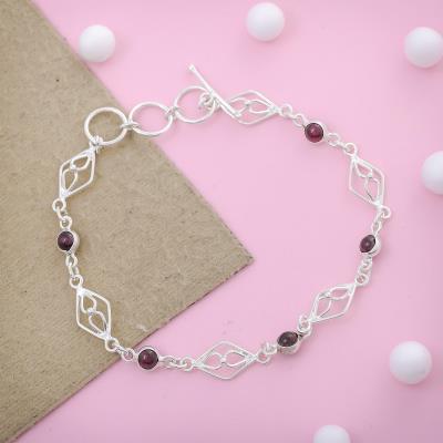 Garnet Gemstone Sterling Silver Bracelet