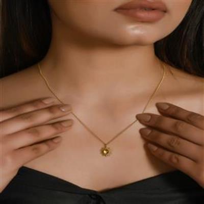 18K gold plated 925 sterling silver ring studded with natural citrine pendant with chain