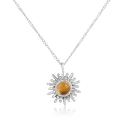 18K gold plated 925 sterling silver ring studded with natural citrine pendant with chain