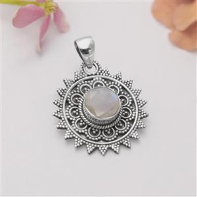 Rainbow Moonstone Sterling Silver Pendant