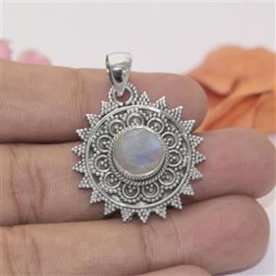 Rainbow Moonstone Sterling Silver Pendant