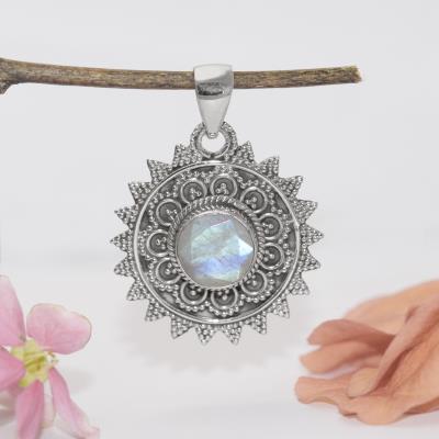 Rainbow Moonstone Sterling Silver Pendant