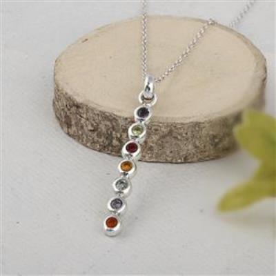 Multi Gemstone 925 Sterling Silver Chakra Pendant Necklace
