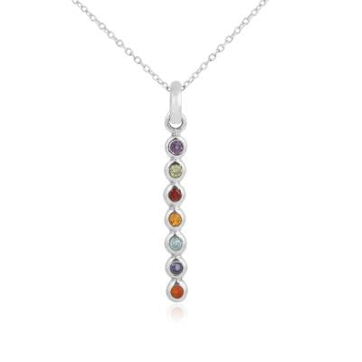 Multi Gemstone 925 Sterling Silver Chakra Pendant Necklace