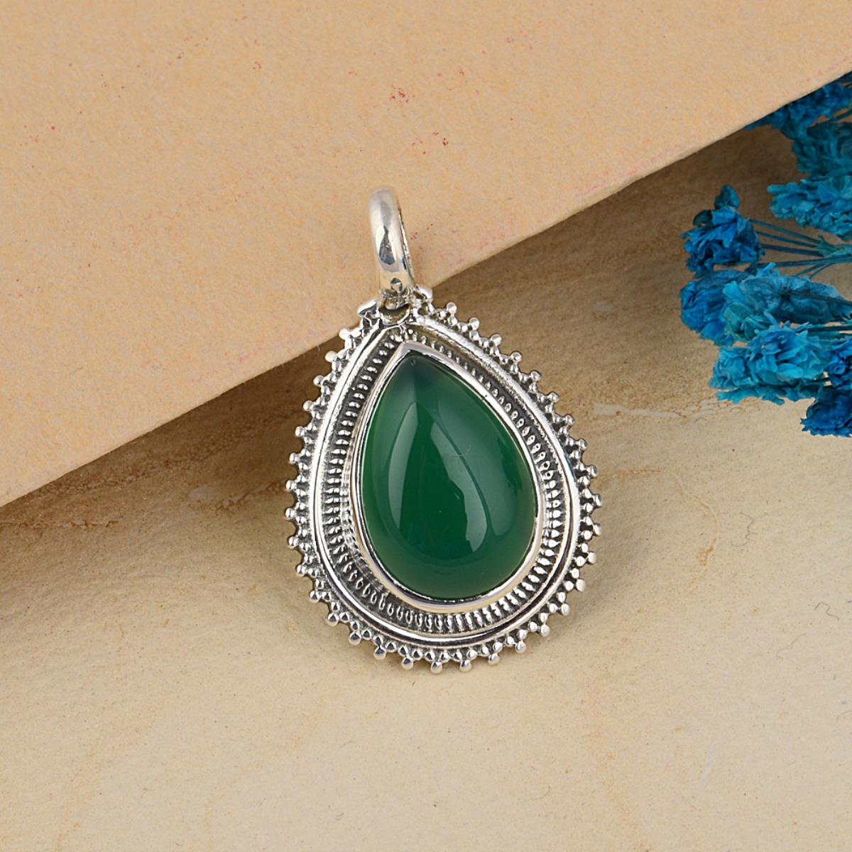 Emerald Gemstone Sterling Silver Handmade Pendant