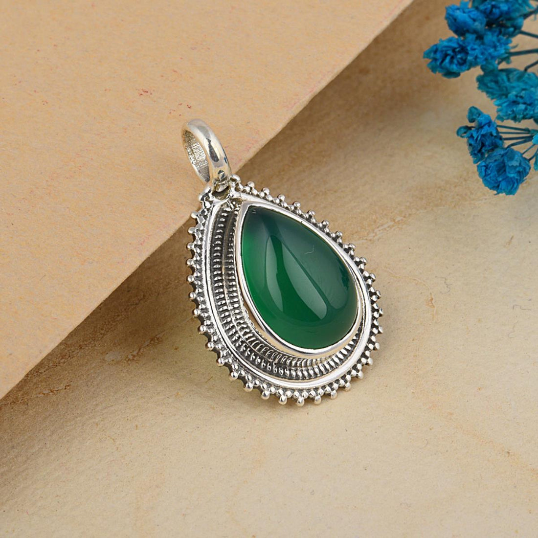 Emerald Gemstone Sterling Silver Handmade Pendant