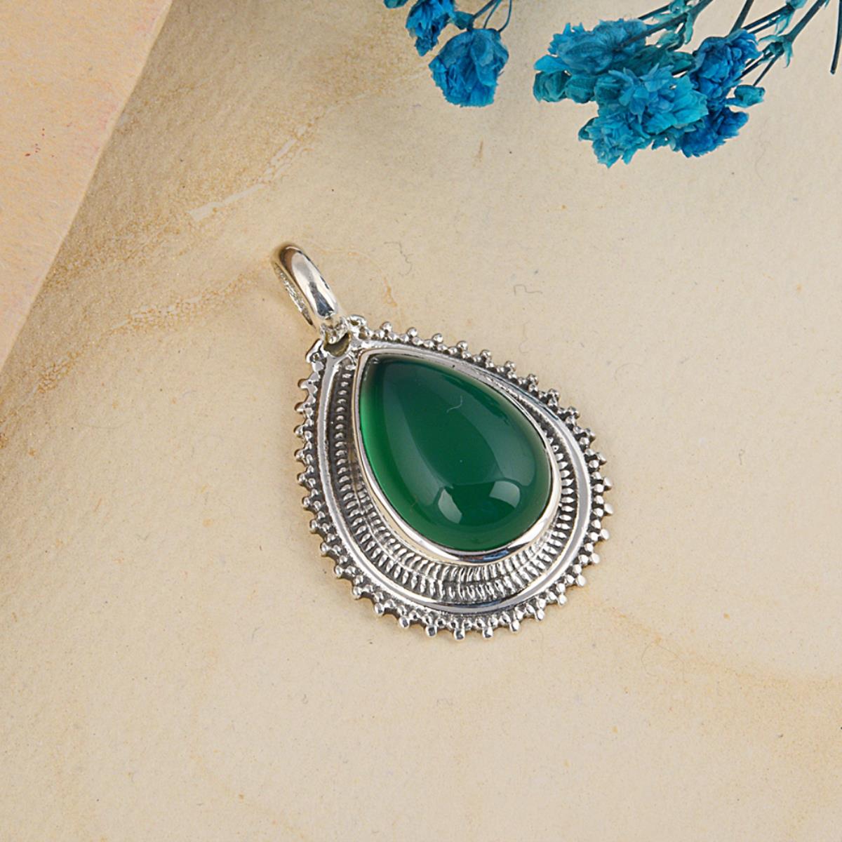 Emerald Gemstone Sterling Silver Handmade Pendant