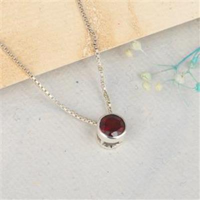 5mm Round Cut Natural Garnet 925 Sterling Silver Pendant Necklace