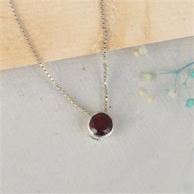 5mm Round Cut Natural Garnet 925 Sterling Silver Pendant Necklace